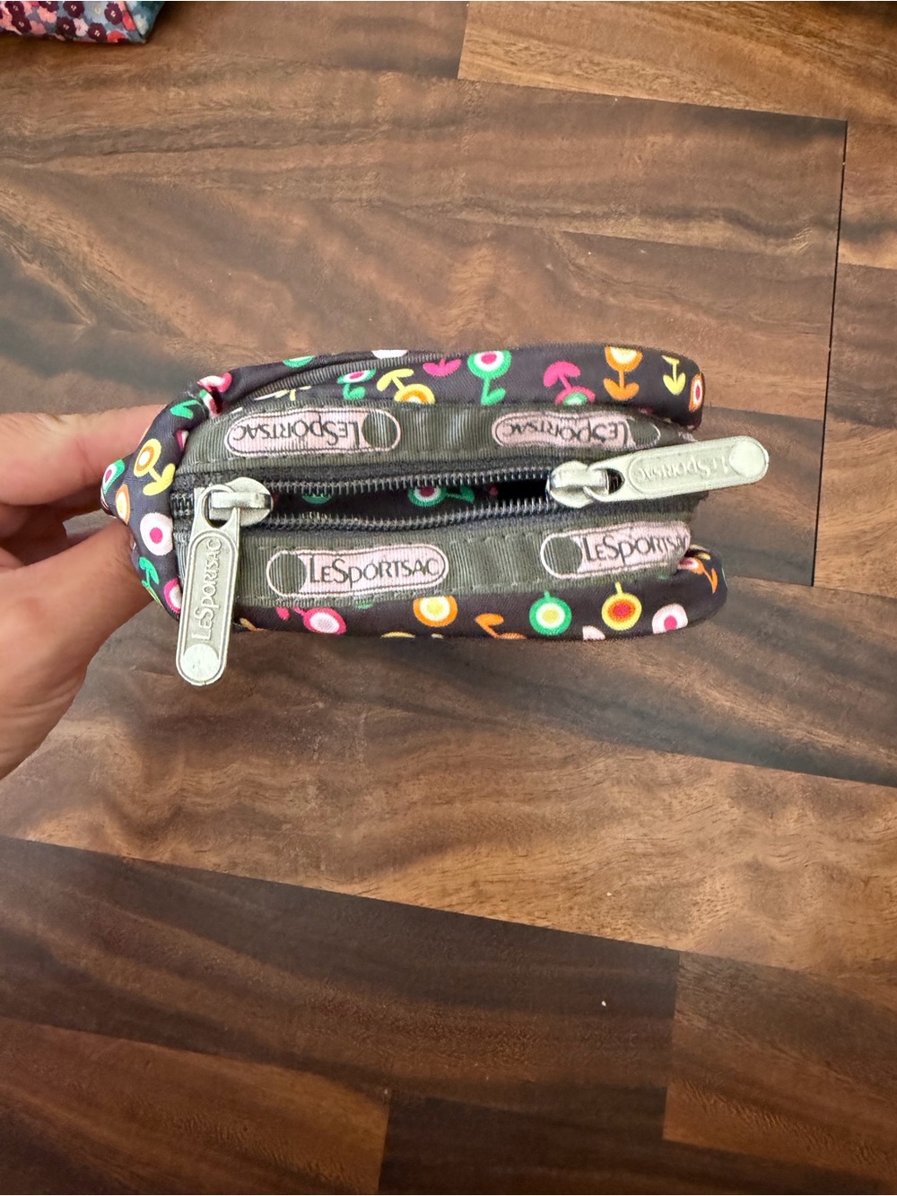 LeSportsac Black Cosmetic Pouch with Neon Pink, Green, Yellow and Orange Icons - Picture 3 of 4